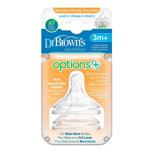 Set 2 Chupos Boca Ancha Natural Nivel 2 3m+ Dr. Browns WN2201P3
