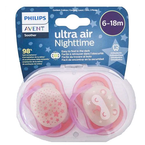 Set 2 Chupos Entretenedores Ultra Air 6-18M Niña Avent SCF37622