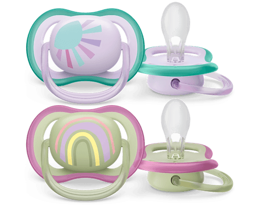 Set 2 Chupos Entretenedor Ulta Air 0-6M Sol Arcoiris Rosado Avent SCF08559