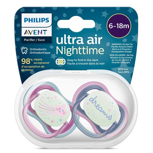 Set 2 Chupos Entretenedor Ulta Air Night 6-18M Dreams Avent SCF37614