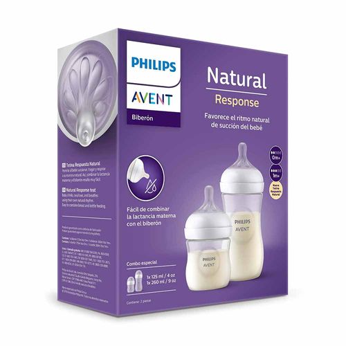 Set 2 Teteros Natural Response 4Oz y 9Oz 3.0 Avent SCD83826