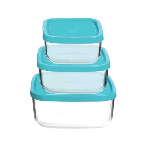 Set 3 Recipientes Vidrio Frigoverre con tapas.  Bormioli Rocco Glass 388550